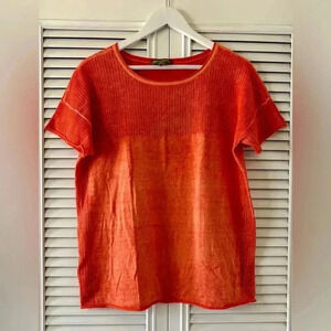 Tommy Bahama Women’s Orange Textured Short Sleeve Sweater 100% Cotton SZ M